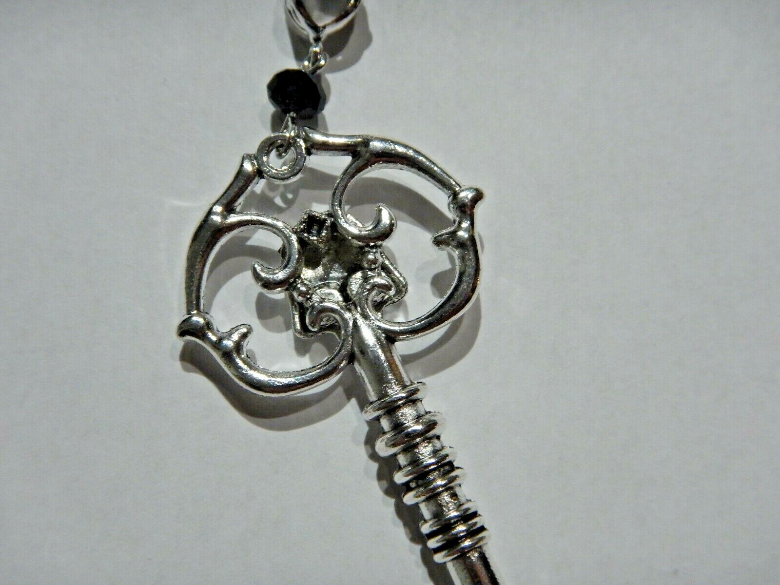 SILVER SKULL SKELETON KEY PENDANT NECKLACE gothic steampunk punk halloween P4