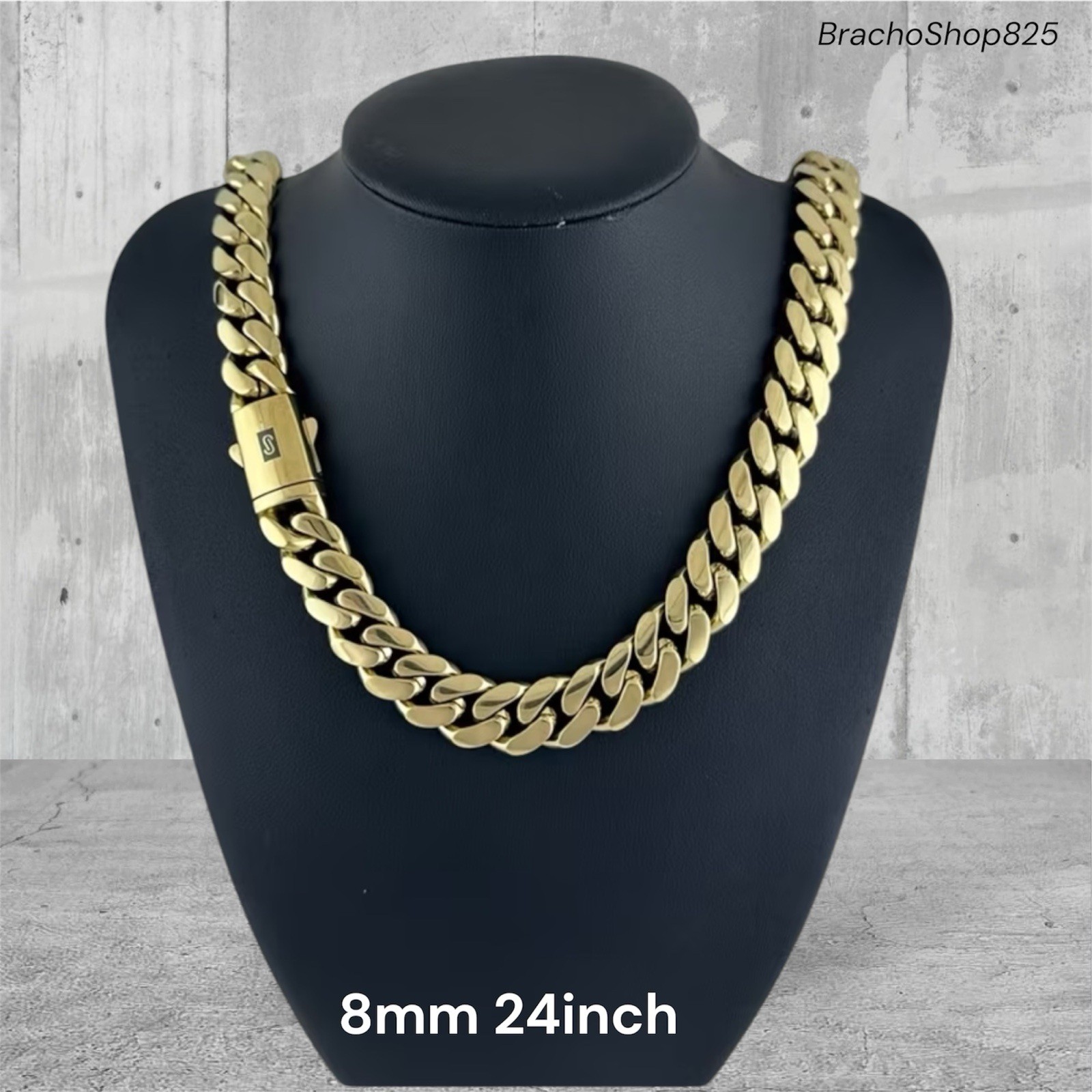 Cuba-Miami Gold Plated 14k Necklace 8mm 24inch Stainless Steel Cuban Chain