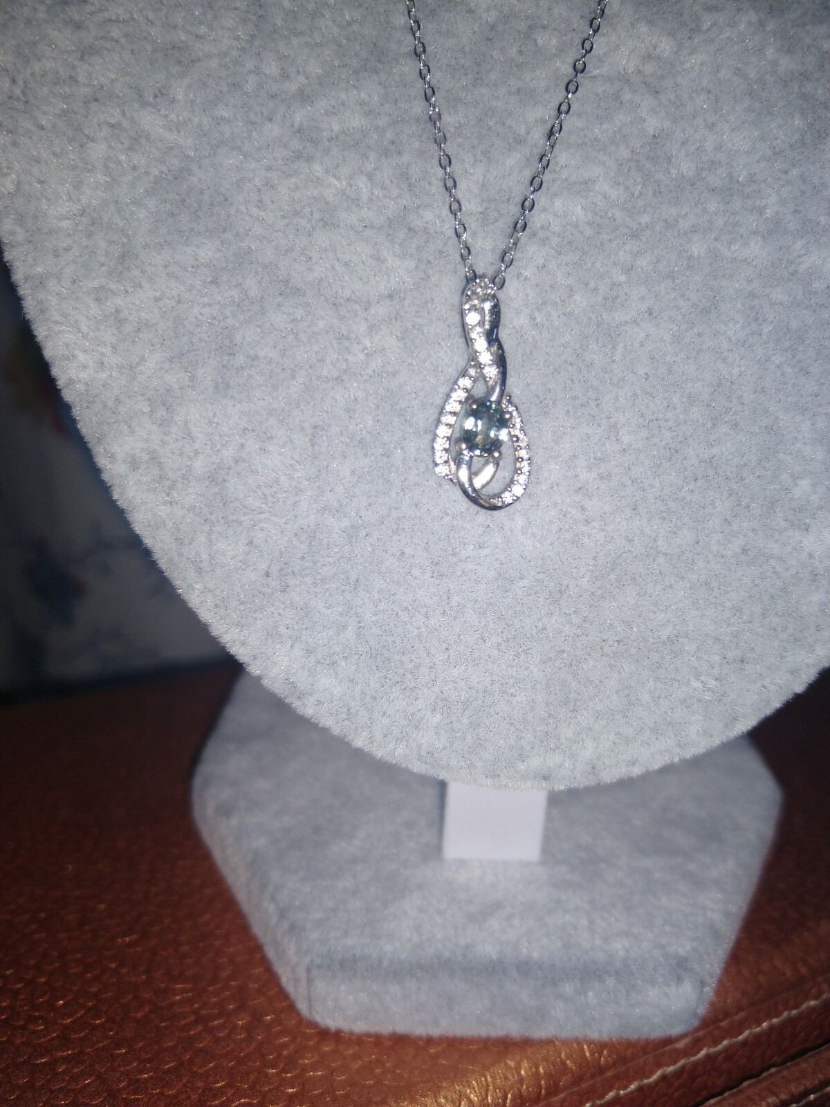 Montana Green Sapphire, Cambodian Zircon Plat/SS Pendant W20″chain,TCW=0.74