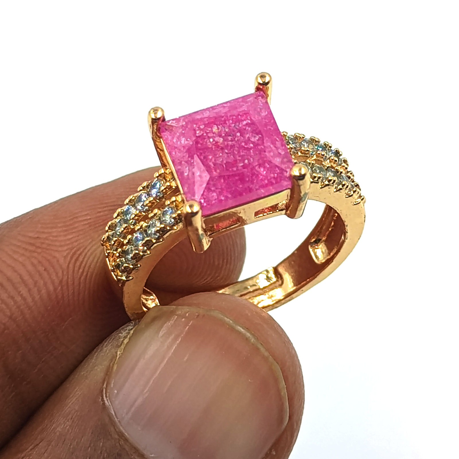 Elegant Ruby CZ Adjustable Ring 22k Gold Plated Party Wear Statement Ring