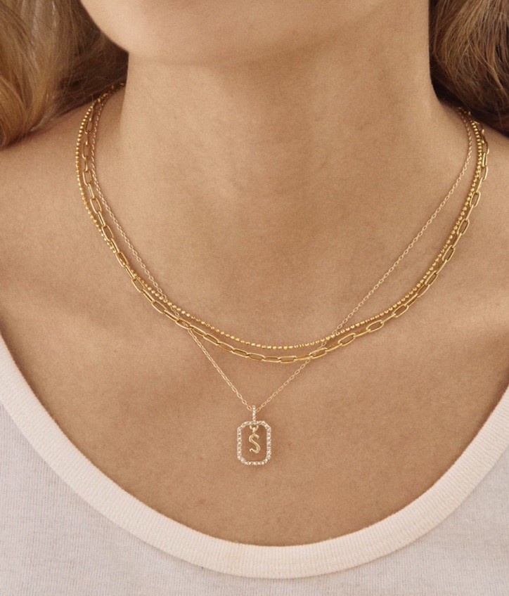 NEW Baublebar Necklace Initial in Crystal Frame 17” Gold Pavé: Choose Letter