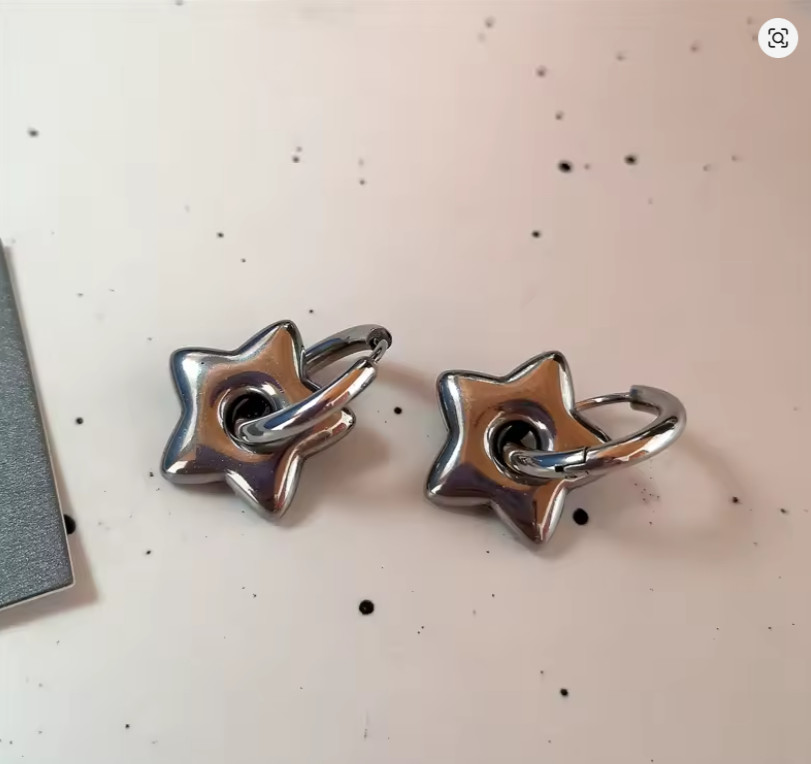 Chunky Stainless Steel Star Earrings – 1″ Drop on Detachable Hoop