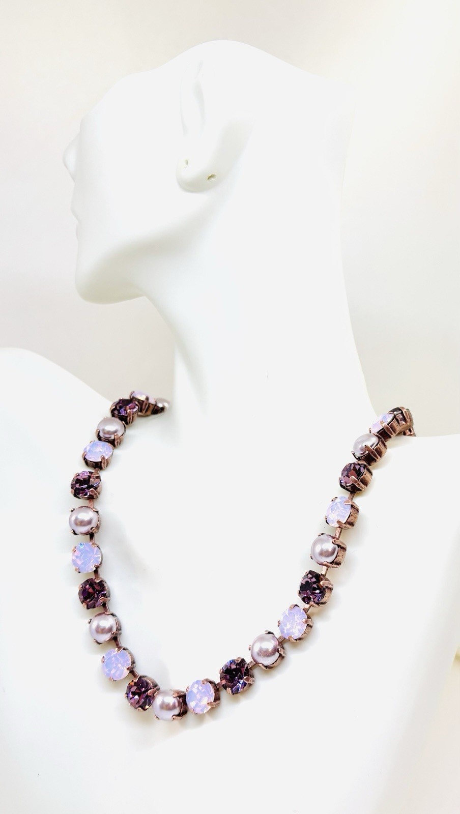 Antique Copper Plated Smoky Mauve Lavender Cup Chain Tennis Necklace