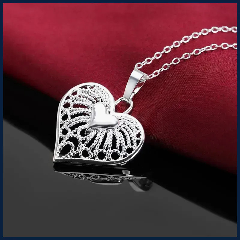 Fashion 925 Sterling Silver 18-24 Inches Fine 25MM Heart Necklace For Charm
