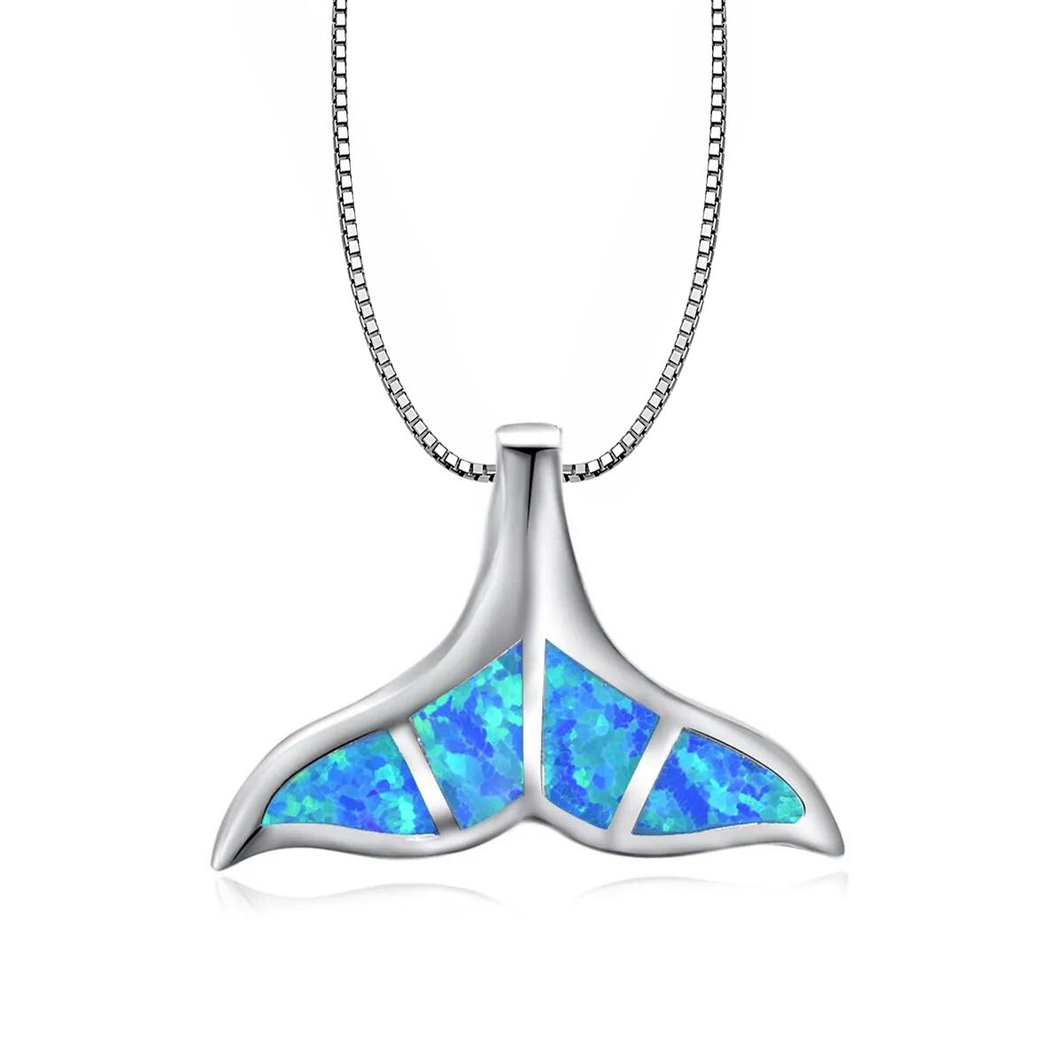 Kivony Blue Fire Opal Whale Tail Necklace Pendants Silver Filled For Women Girl