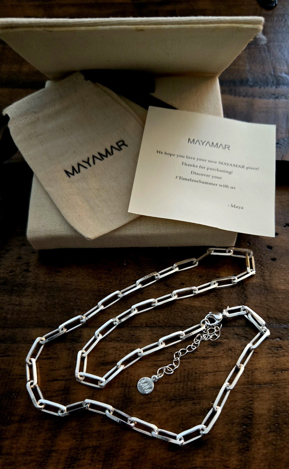Mayamar Heavy Plated Silver Paper Clip Chain Necklace New Dust Bag Box
