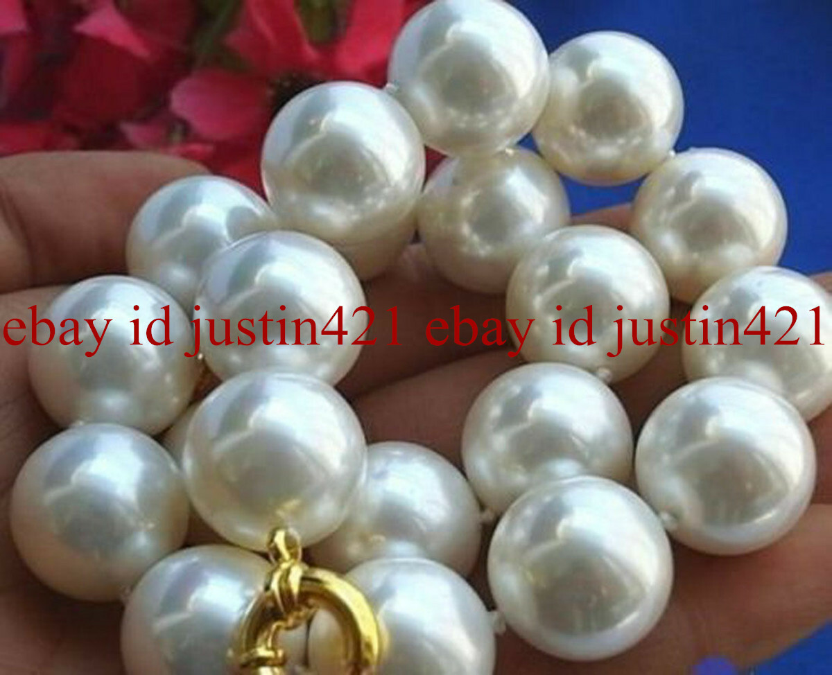 8mm 10mm 12mm 14mm 16mm 18mm 20mm White South Sea Shell Pearl Necklace 18” AAA