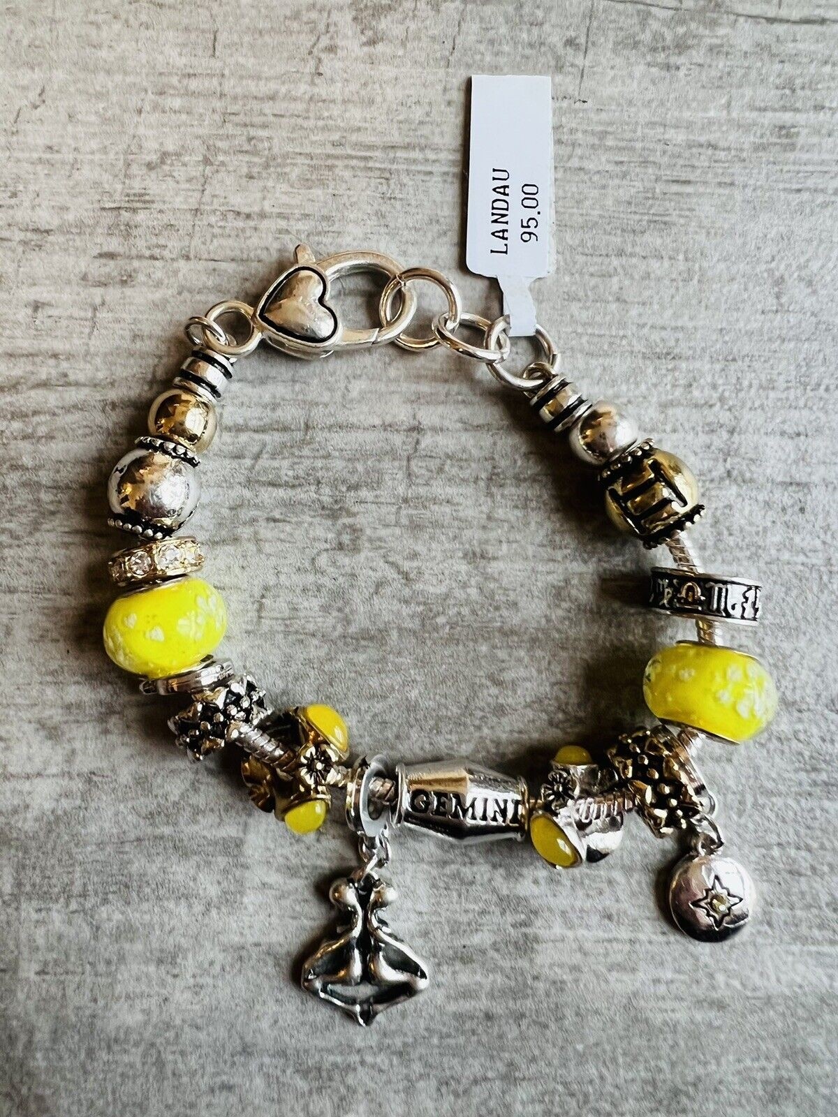 $95 LANDAU Charm Bracelet Enamel Glass Beads GEMINI Horoscope NEW Designer Gift