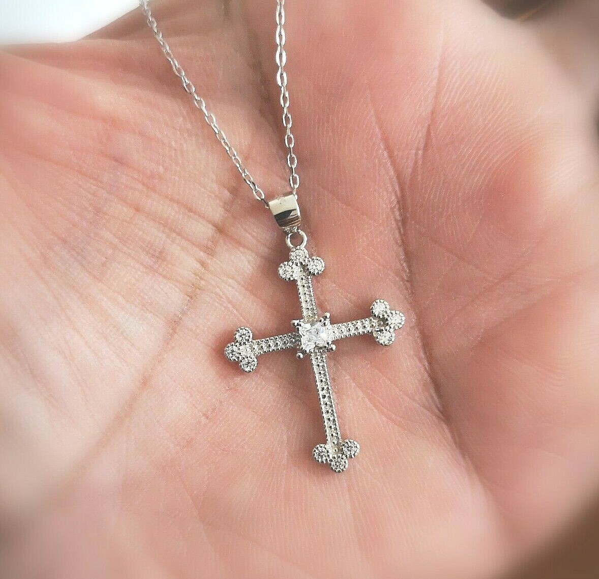 14K White Gold Finish 1/2 Ct Cross Pendant Diamond Necklace for Women’s Men’s