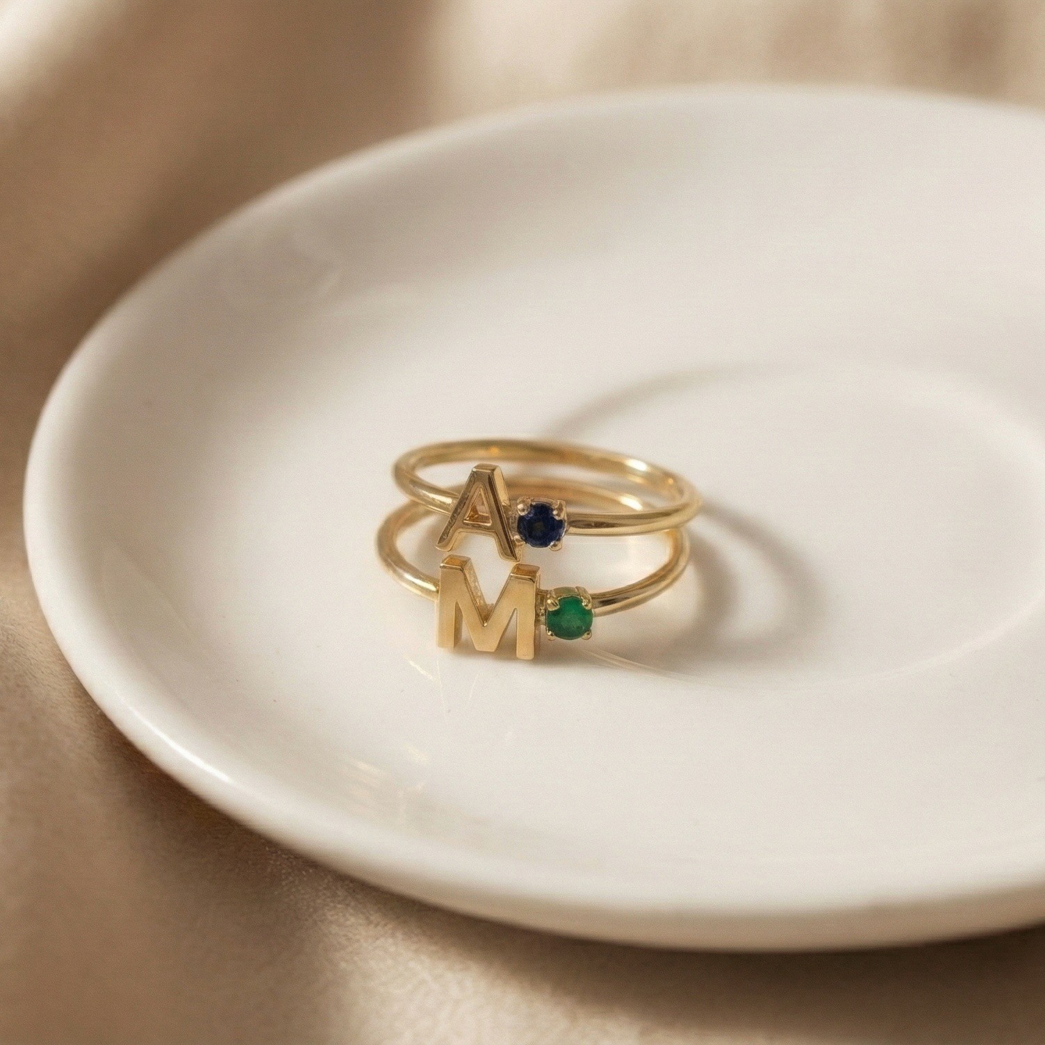 Gold Plated Lab-Created Gemstone Ring, 925 Silver Customised Name Ring For Gift