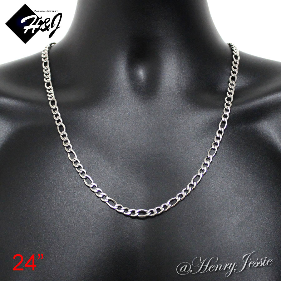 24″MEN’s Stainless Steel 6mm Silver Figaro Link Chain Necklace