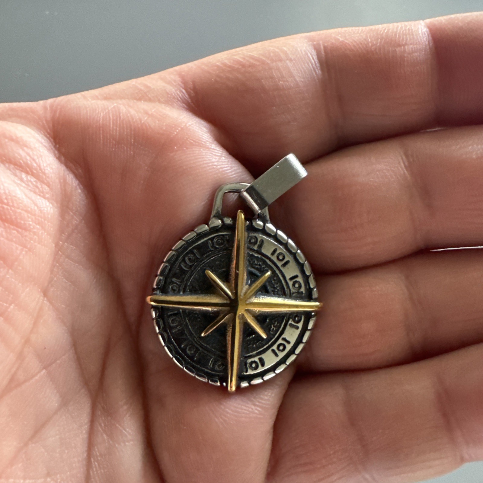 Viking Compass “North Star” or “Nautical Star” Two-tone Pendant 24” Chain Gift