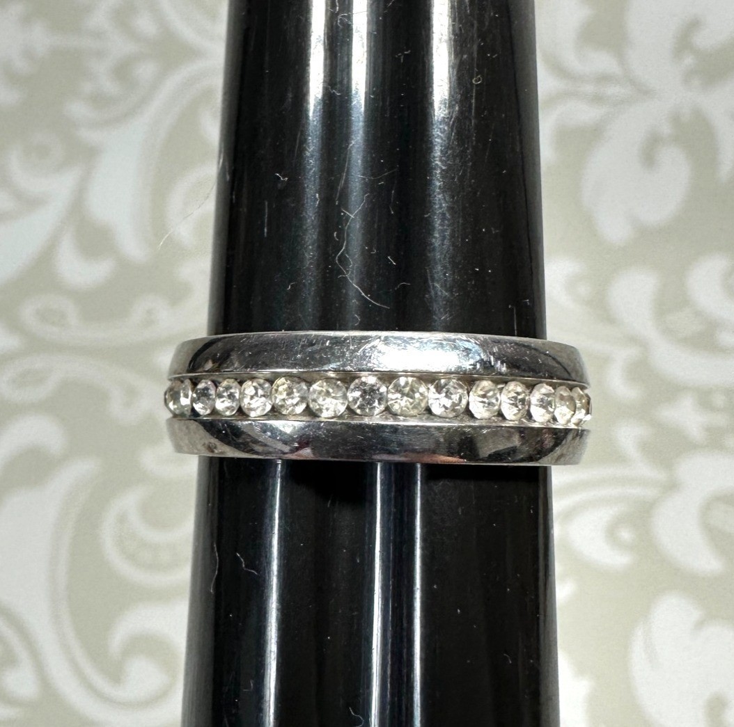 Silvertone and Crystal Rhinestone Band Ring Size 9 Unisex Adult