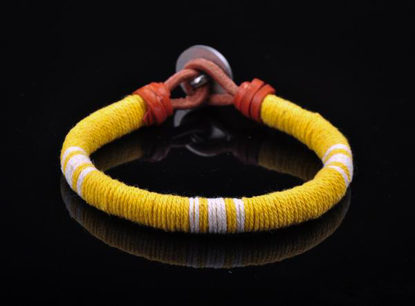 S471 Surfer Cotton Wrap Leather Men’s Leather Wristband Bracelet Cuff Yellow B
