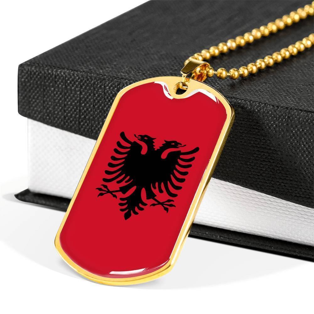 Albania Flag Necklace Stainless Steel or 18k Gold Dog Tag 24″