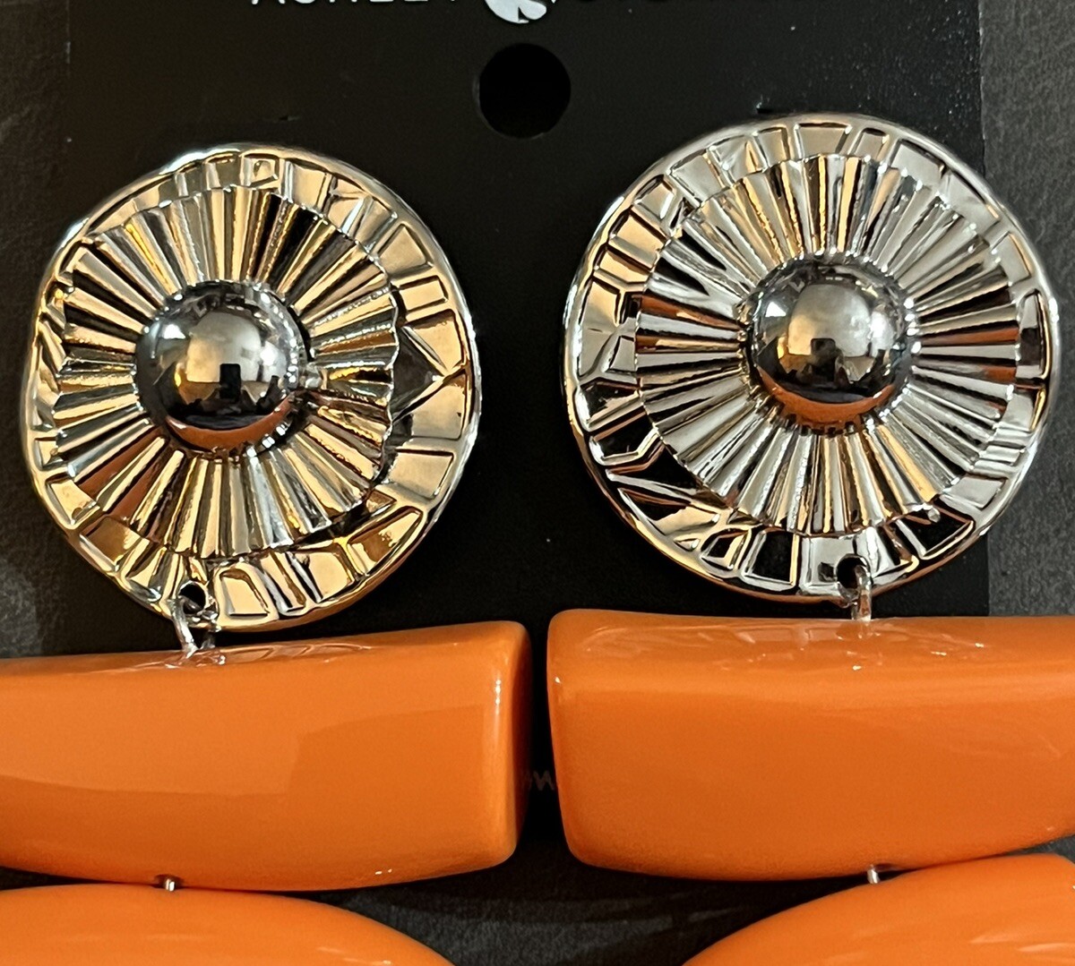 Ashley Stewart Orange & Silver Tone 3.5 In Long Dangle Drop Earrings Statement
