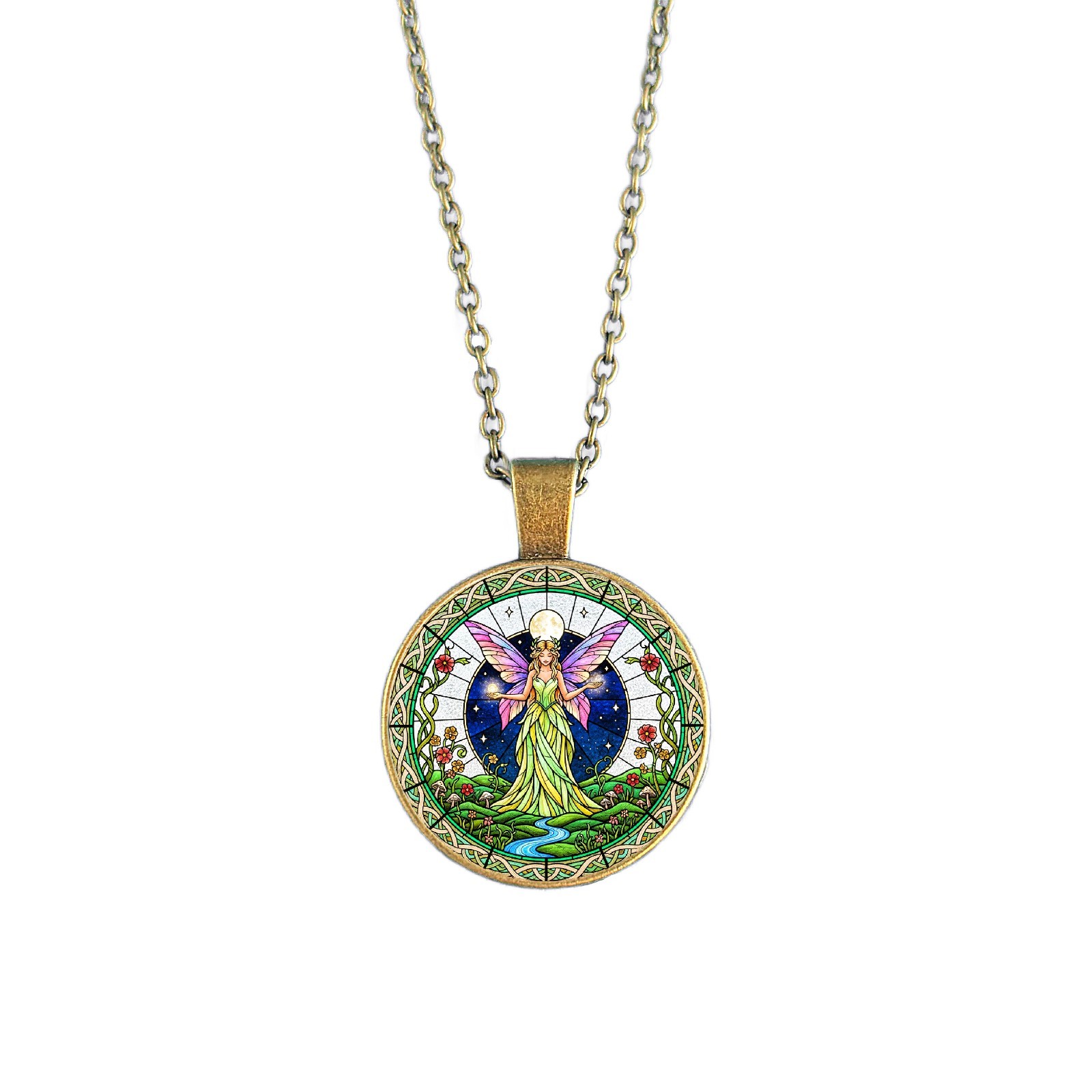 Fairycore Fantasy Necklace Fairy Pendant Gift RPG Enchanted Stained Glass Design