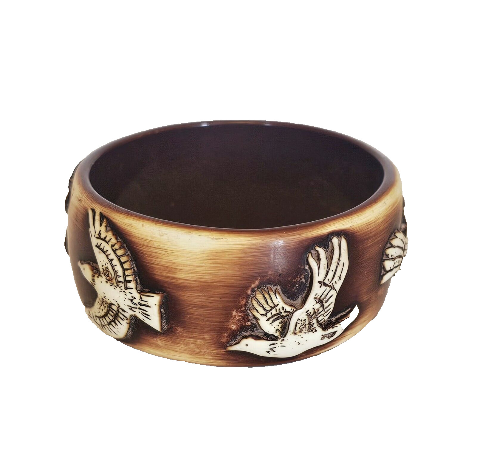 Vintage Bracelet Eagles Flying Brown Beige Plastic Costume Jewelry Bangle