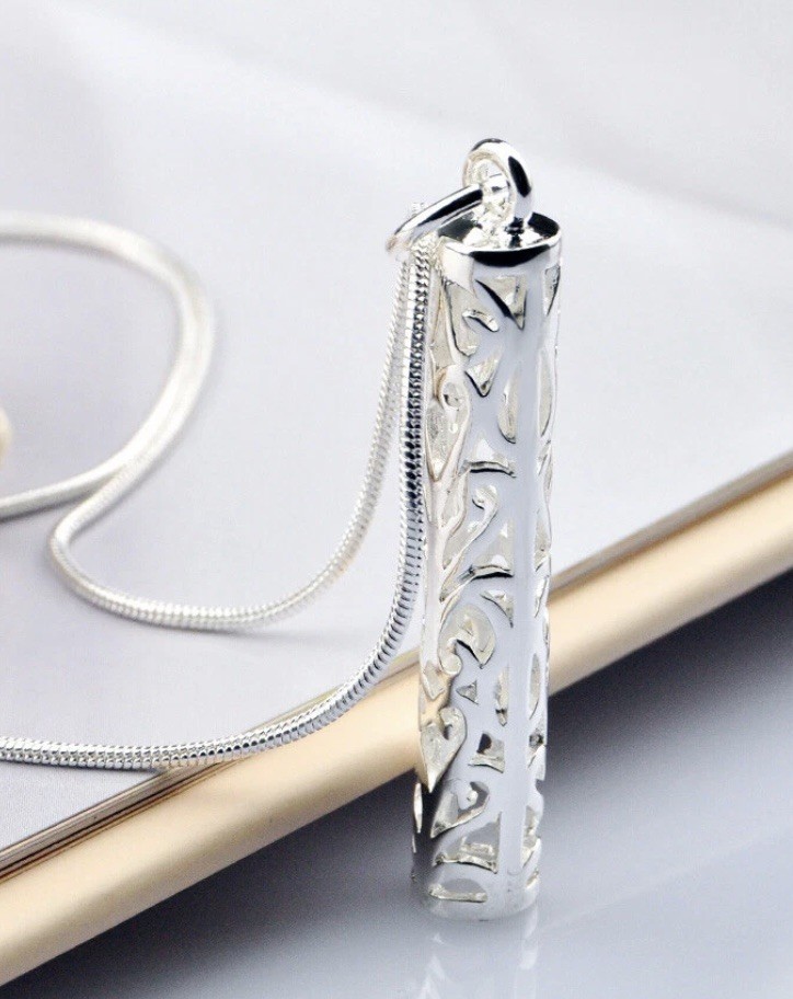 925 Sterling Silver Snake Chain Necklace with Column Pendant for Man Women