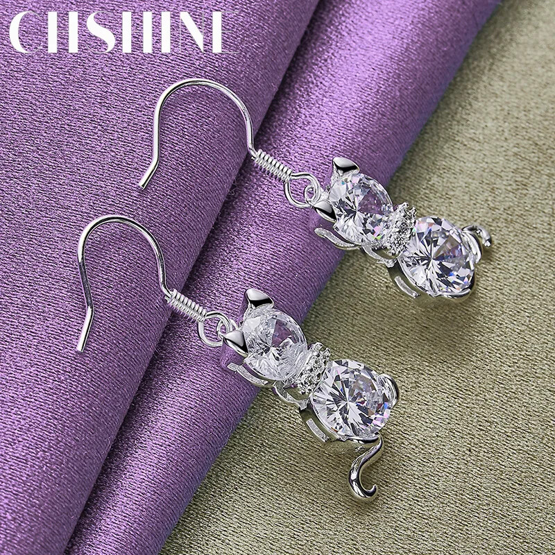 CHSHINE 925 Sterling Silver Shiny Zircon Earrings For Women Charm Jewelry