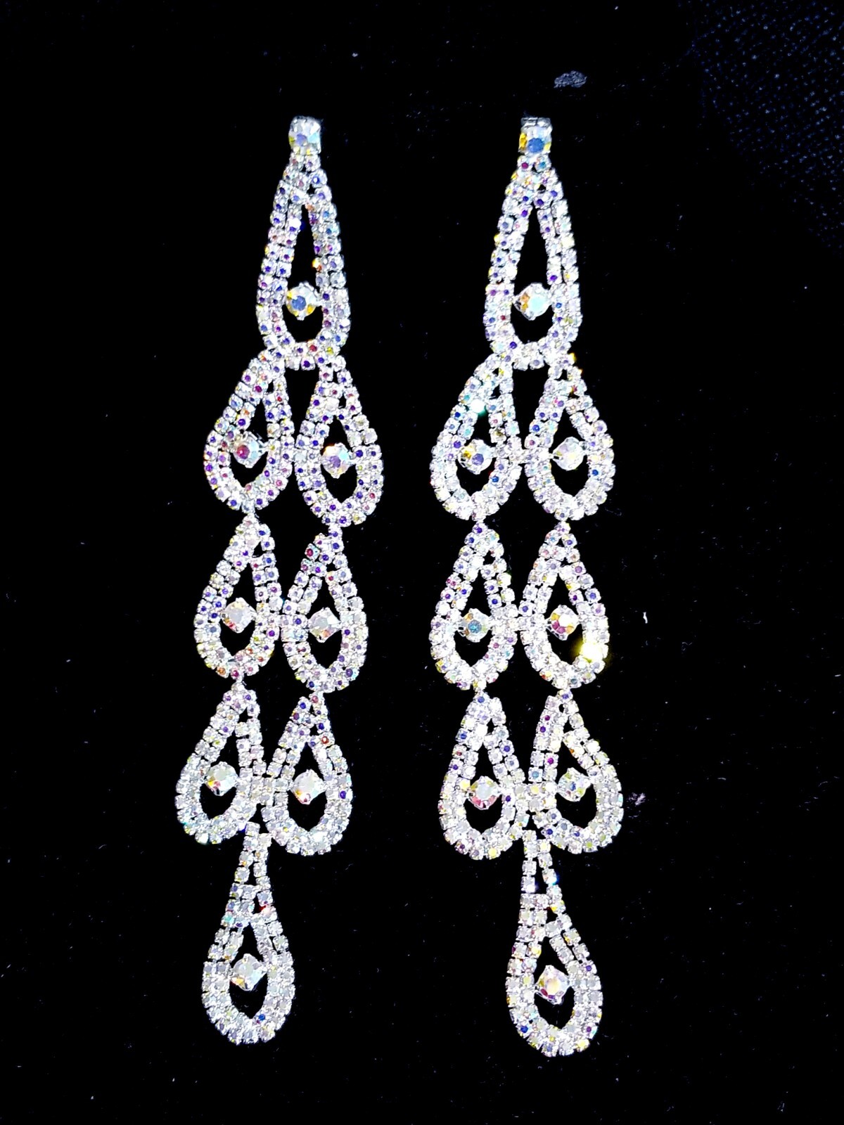Bridesmaid Drop Dangle Chandelier Earrings 5.8 inch AB Rhinestone Pageant Prom