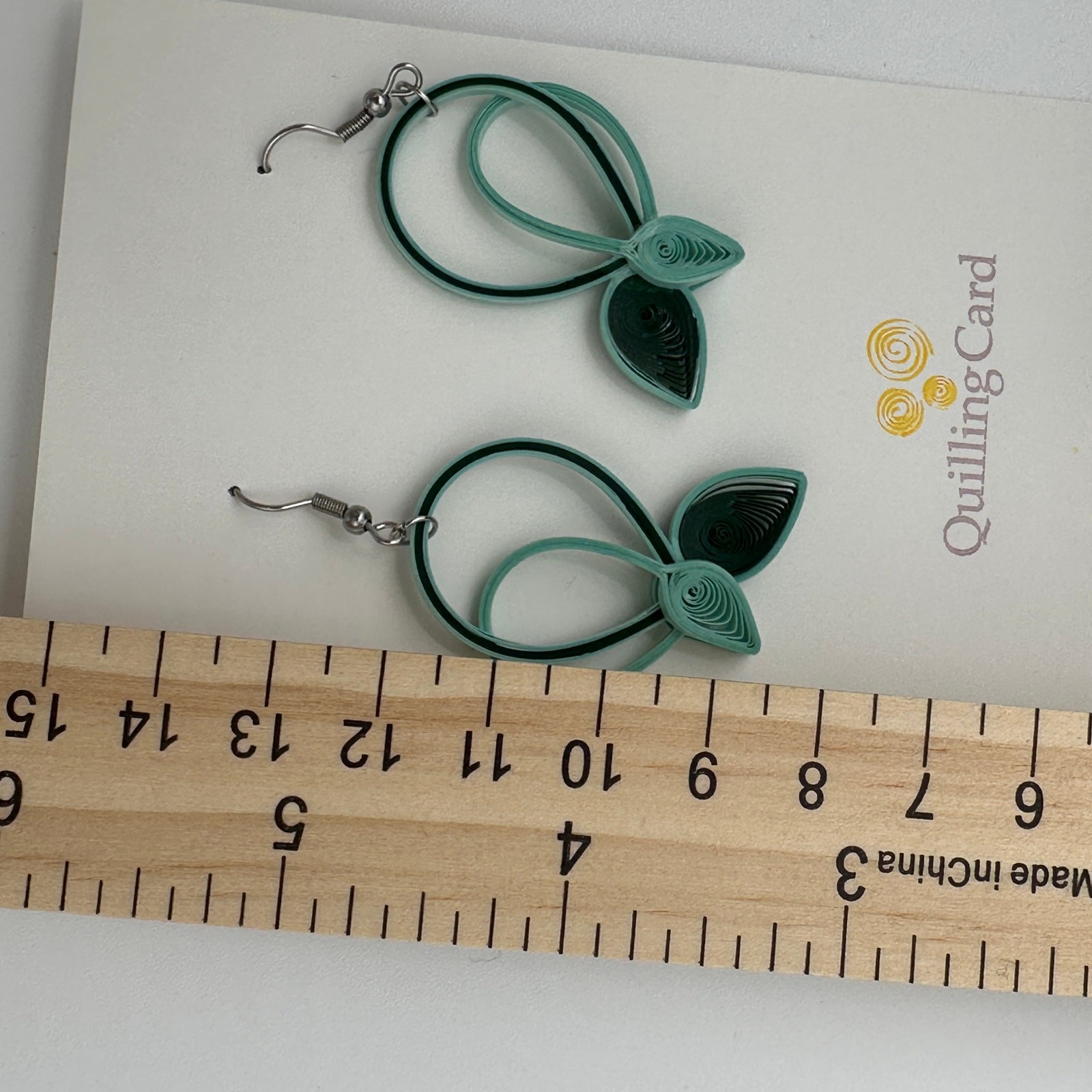 NWT Quilling Dangle Leaf Earrings Green Paper Boho Peasant Cottage Fair Trade