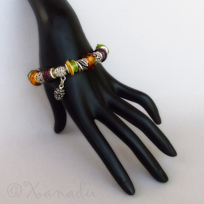 Autumn Leaves European Charm Bracelet With Silver Pine Cone Charm Pendant