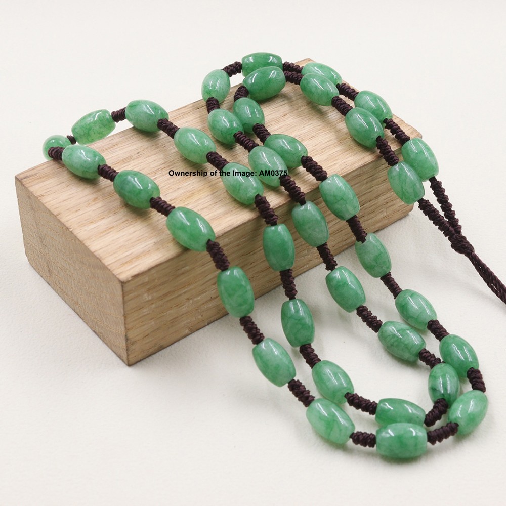 New Heated Green Jade 9x6mm Oval Bead Neacklace 24inch for Tying Pendant
