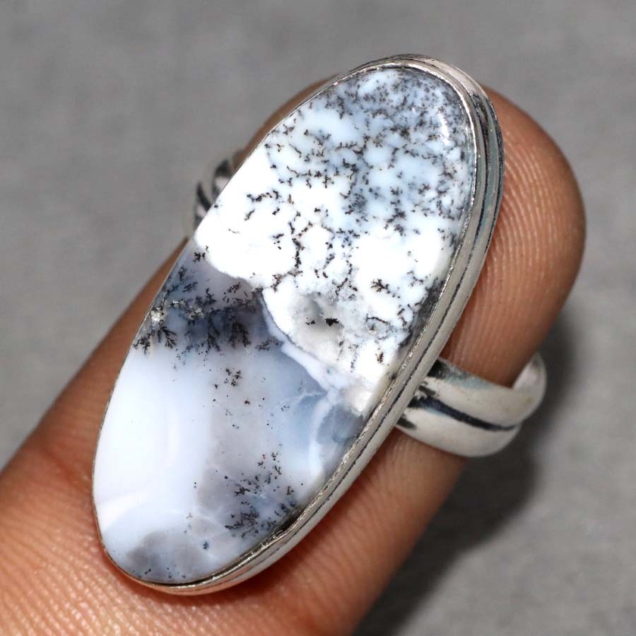 925 Silver Plated Dendritic Opal Ring US 9 Unique Daily Wear Gift Trendy GW