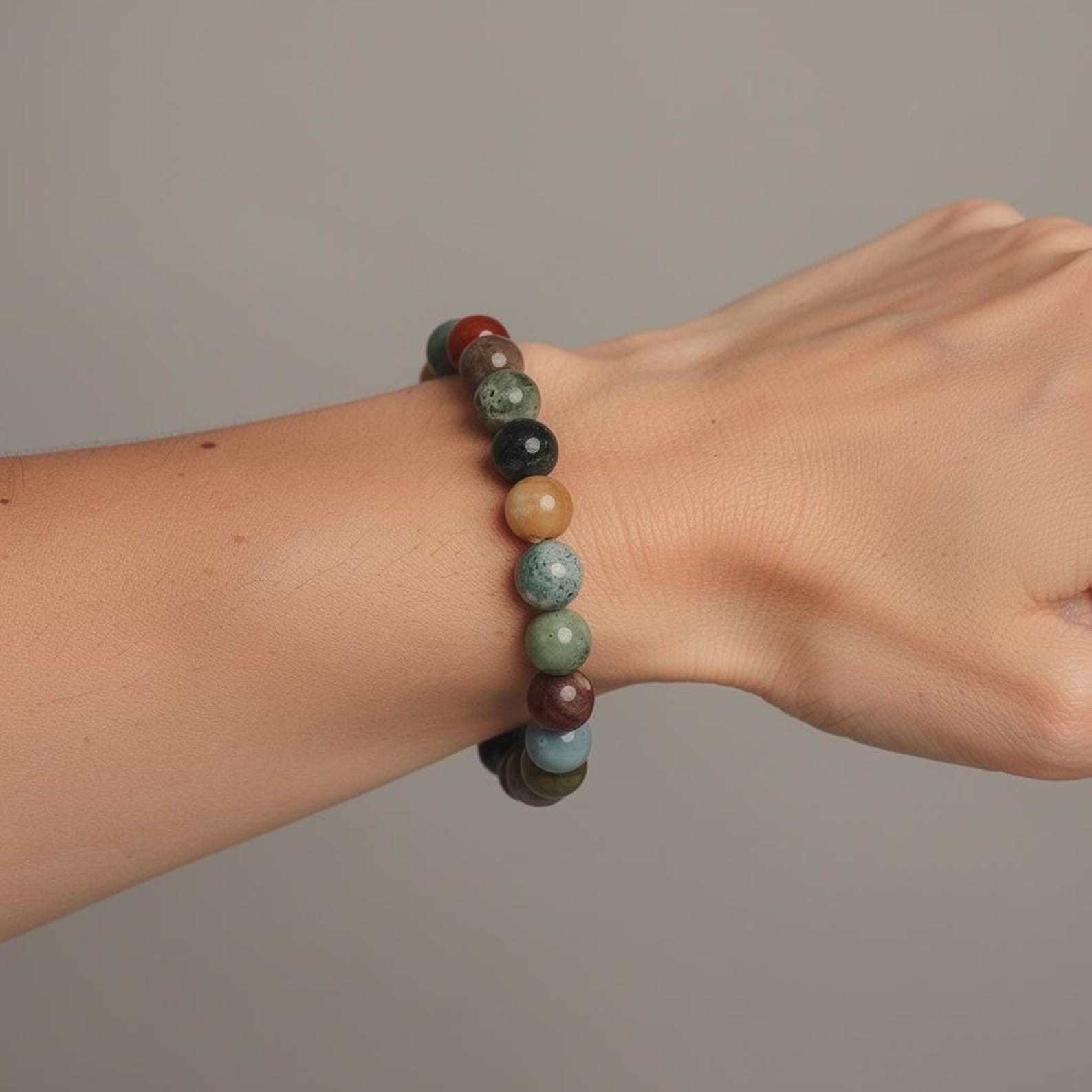 Genuine Multi Agate Bracelet, Polished Beads On Stretch Cord, Daily Wear Gift
