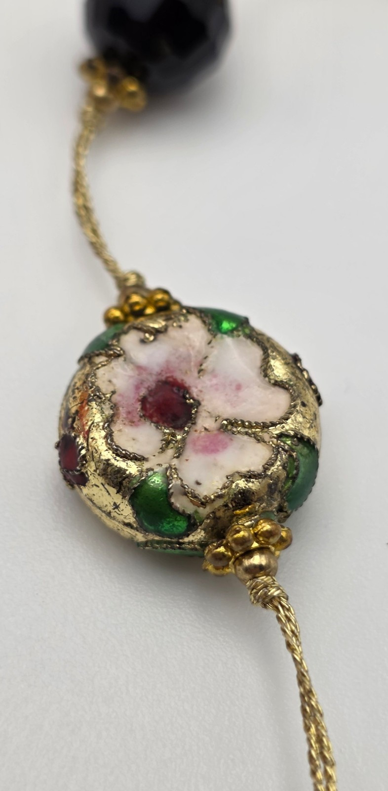 Premier Designs Retired Cloisonné Dalmatian Jasper Crystal Station Necklace 30″
