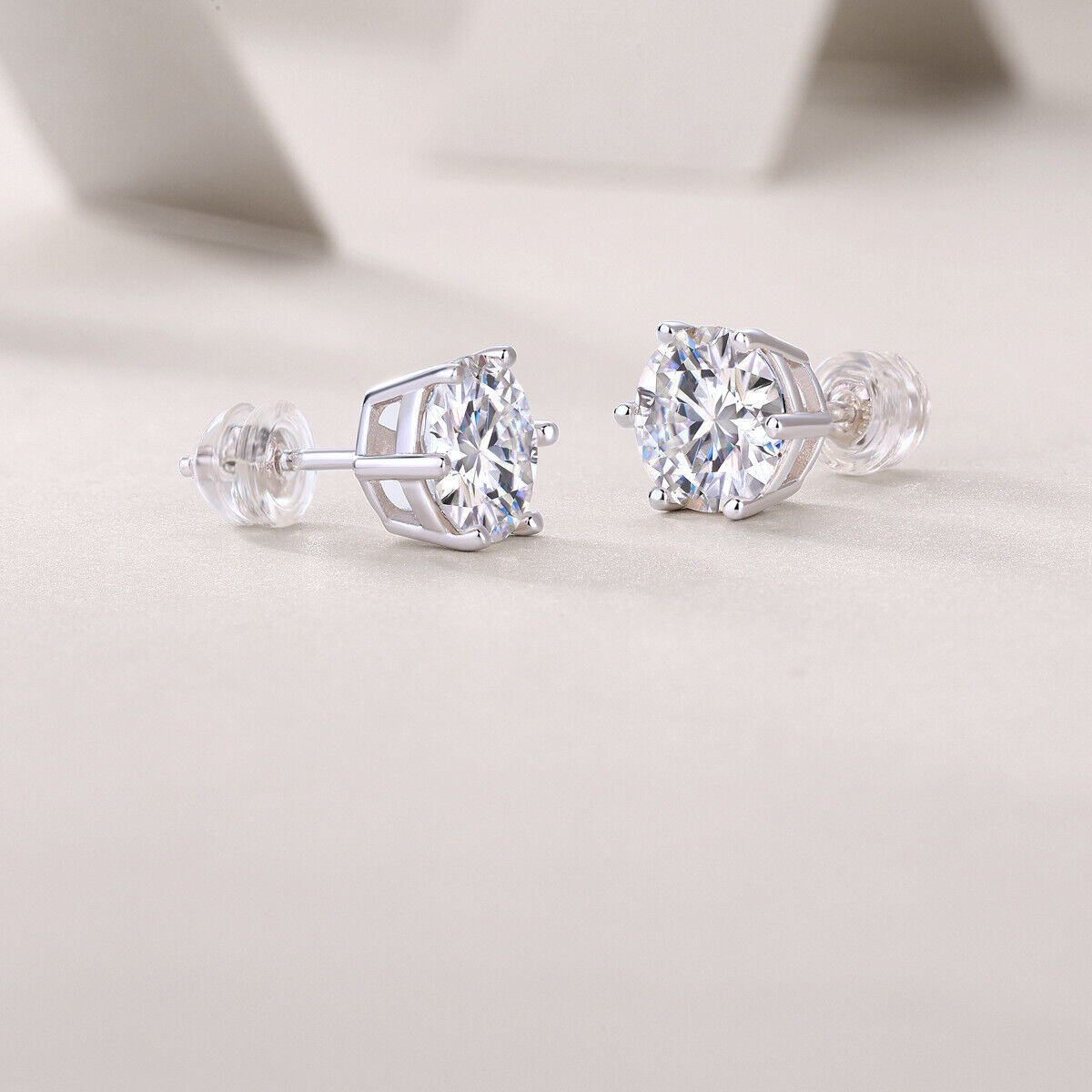 1-4 Ct Moissanite 925 Silver Solitaire Stud Earrings -GRA Certified D/VVS1 5-8mm