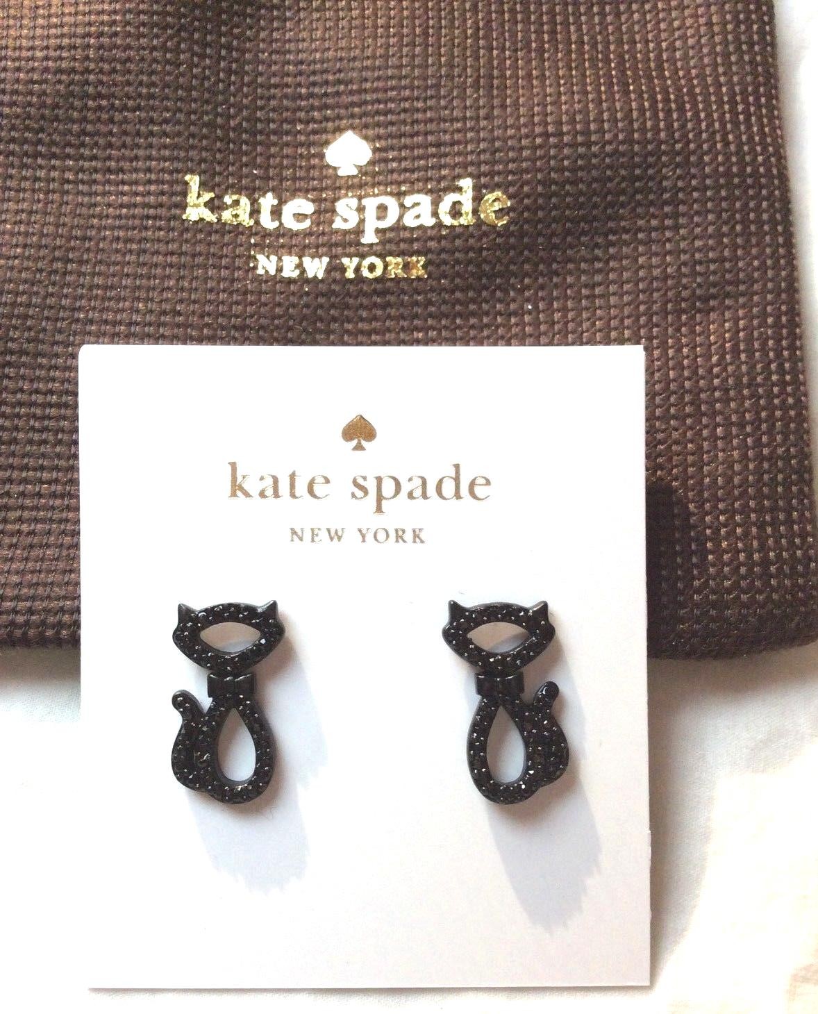 Kate Spade JAZZ PAVE black CAT STUD earrings crystal holiday Disney Halloween –