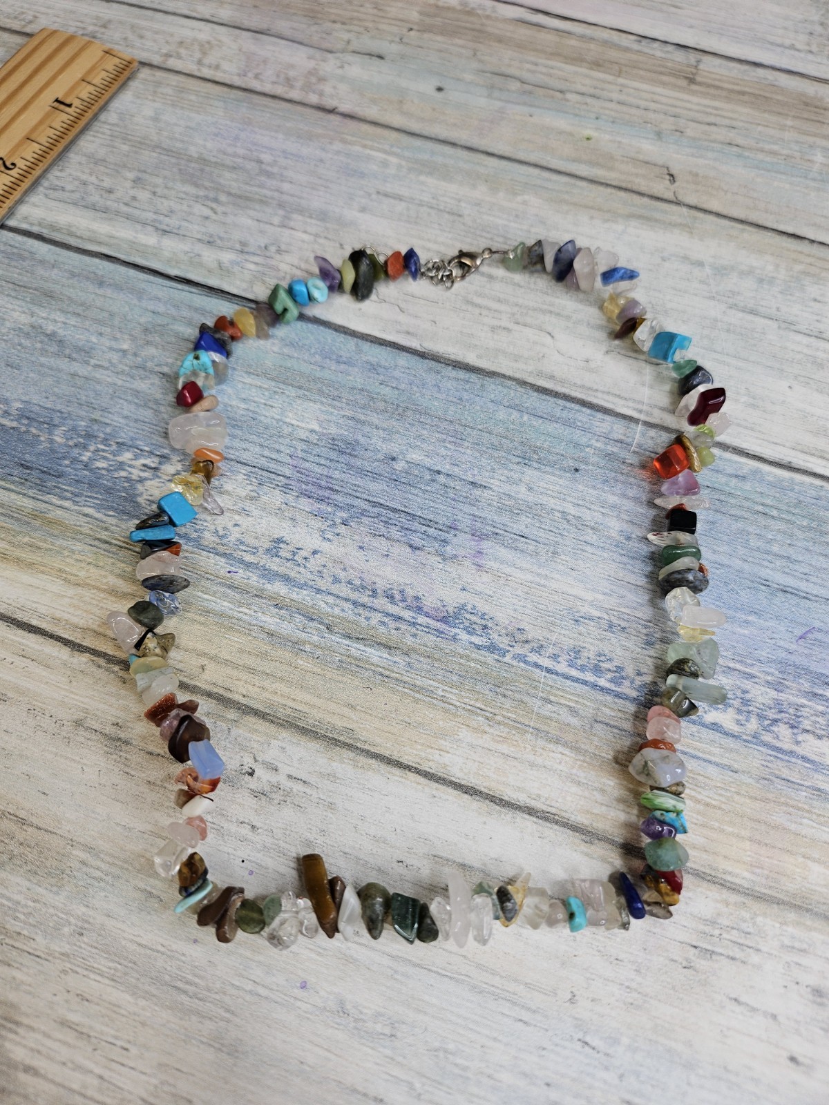 Semi-precious Stone Chips Necklace 16″ Colorful Natural