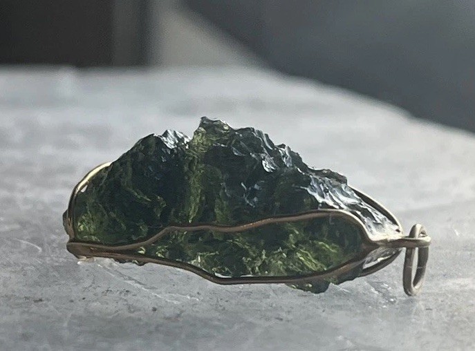 Authentic Raw Uncut Moldavite Necklace(with paperwork) and 18th gold chain