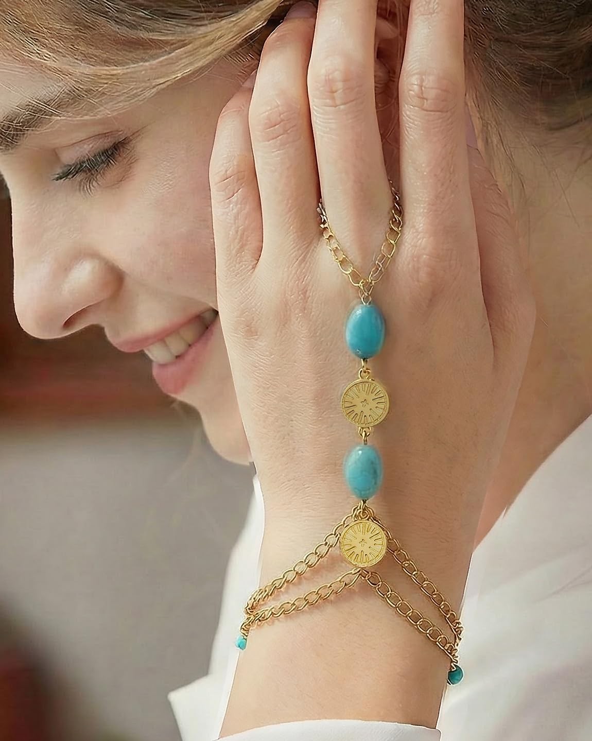 Boho Turquoise Bracelet 14K Gold Plated Adjustable Stackable Jewelry Gift