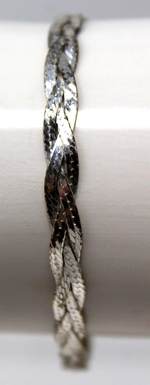 7″ Bracelet 925 Sterling Silver Braided Herringbone Bracelet Made ITALY #J-11-DB