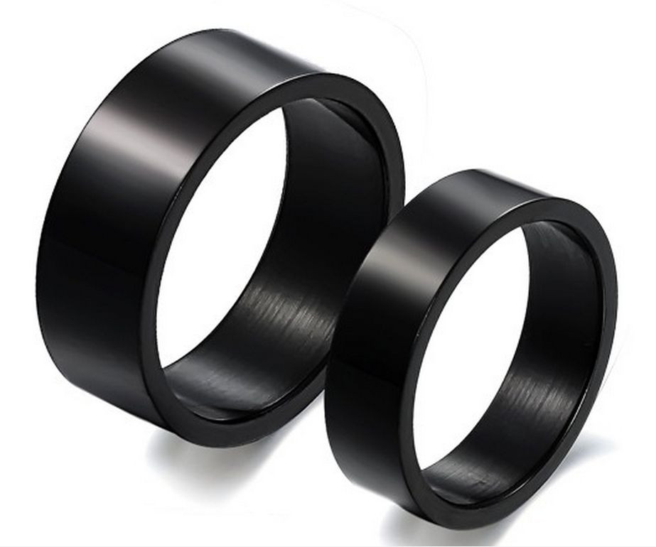 Stainless Stee 316L Polished Black Promise Ring Couple Wedding Band Set
