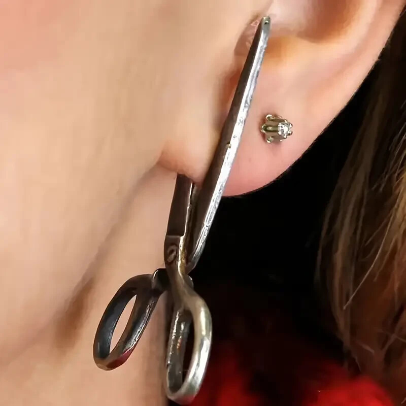 Pair of Rustic Chic Scissors Shaped Earrings Studs Halloween and Parties