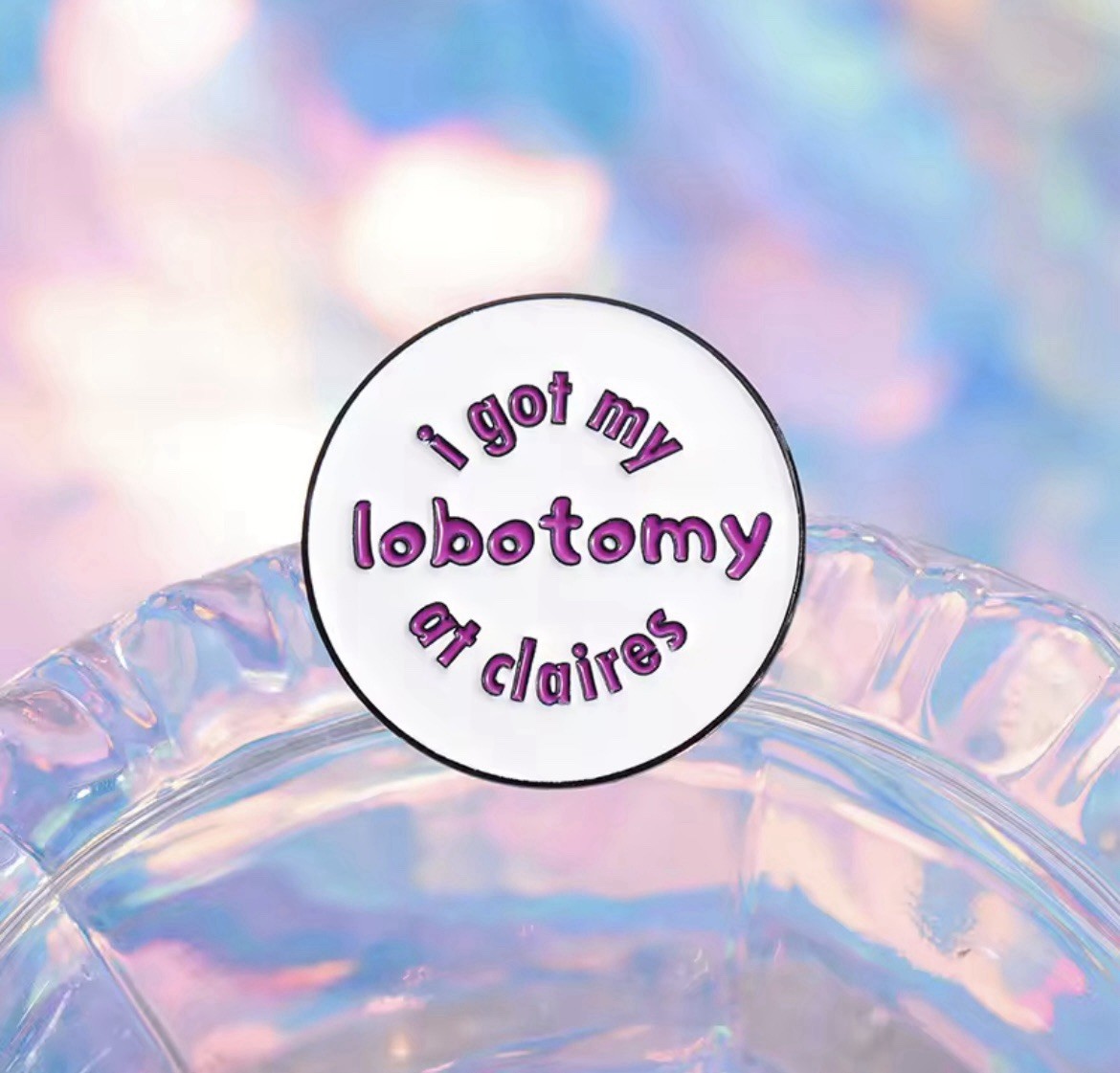 Claire’s Lobotomy Style 1pc Pin Rubber Back Claire’s White Pink FREE SHIPPING