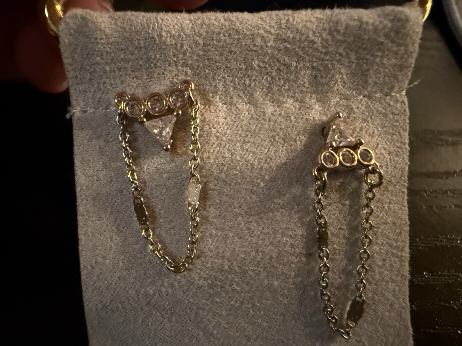 Gold Tone Clear Cubic Zirconia Chain Dangle Drop Stud Earrings Butterfly