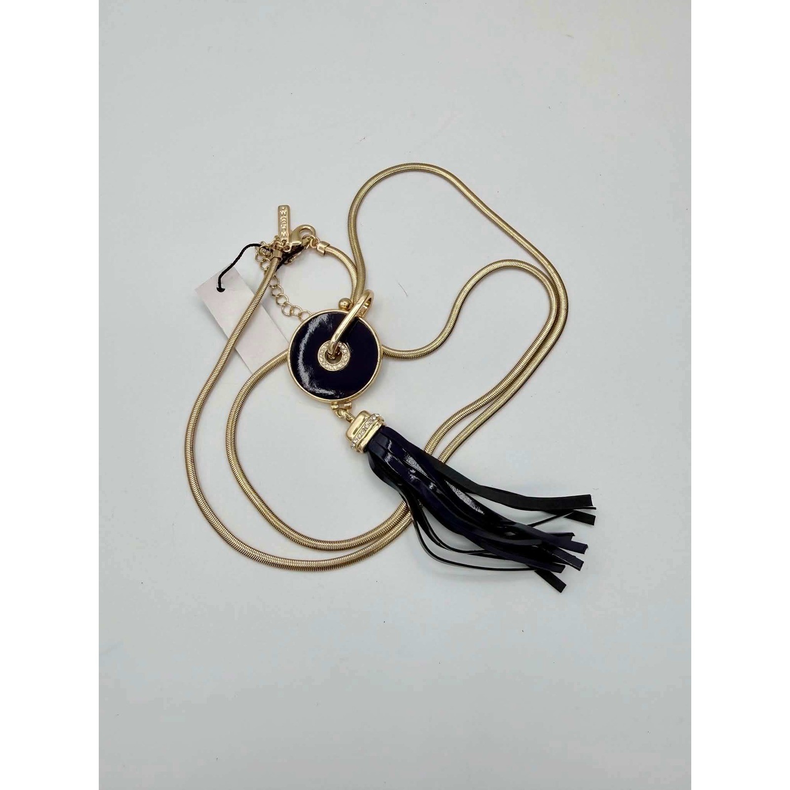 White House Black Market Gold Black Tassel Long Pendant Necklace NWT 30in + 3in