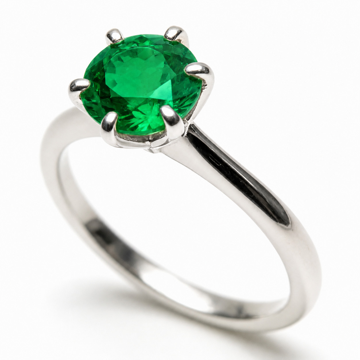 925 Sterling Silver Round Green Emerald 1.20CT Solitaire Engagement Ring