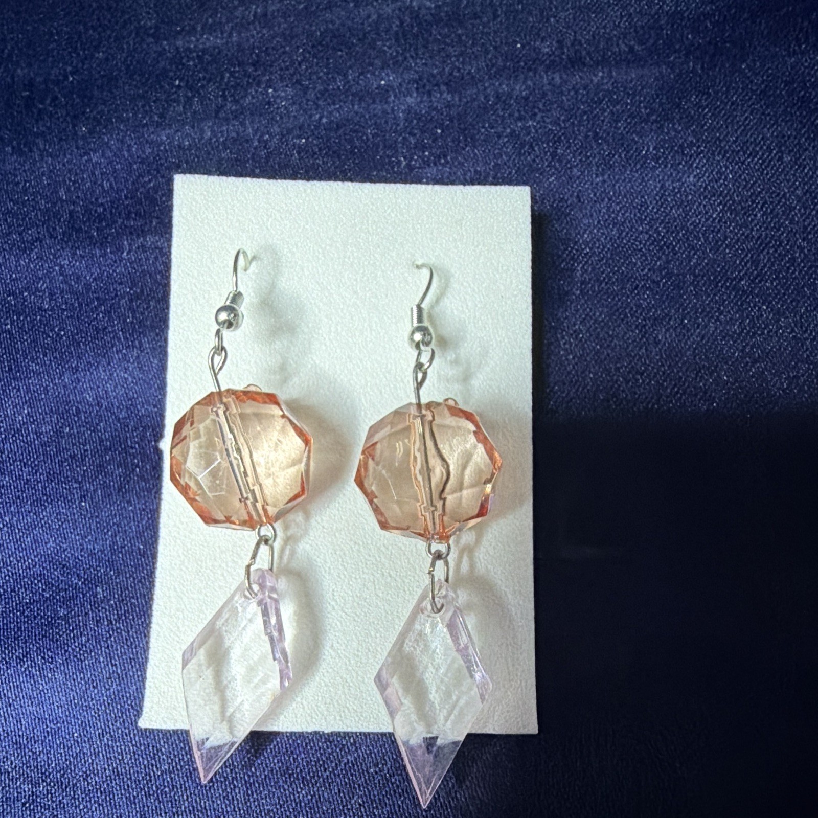 Handmade Pink & Clear Acrylic Asymmetrical Dangle/Drop Hook Earrings for Lobe