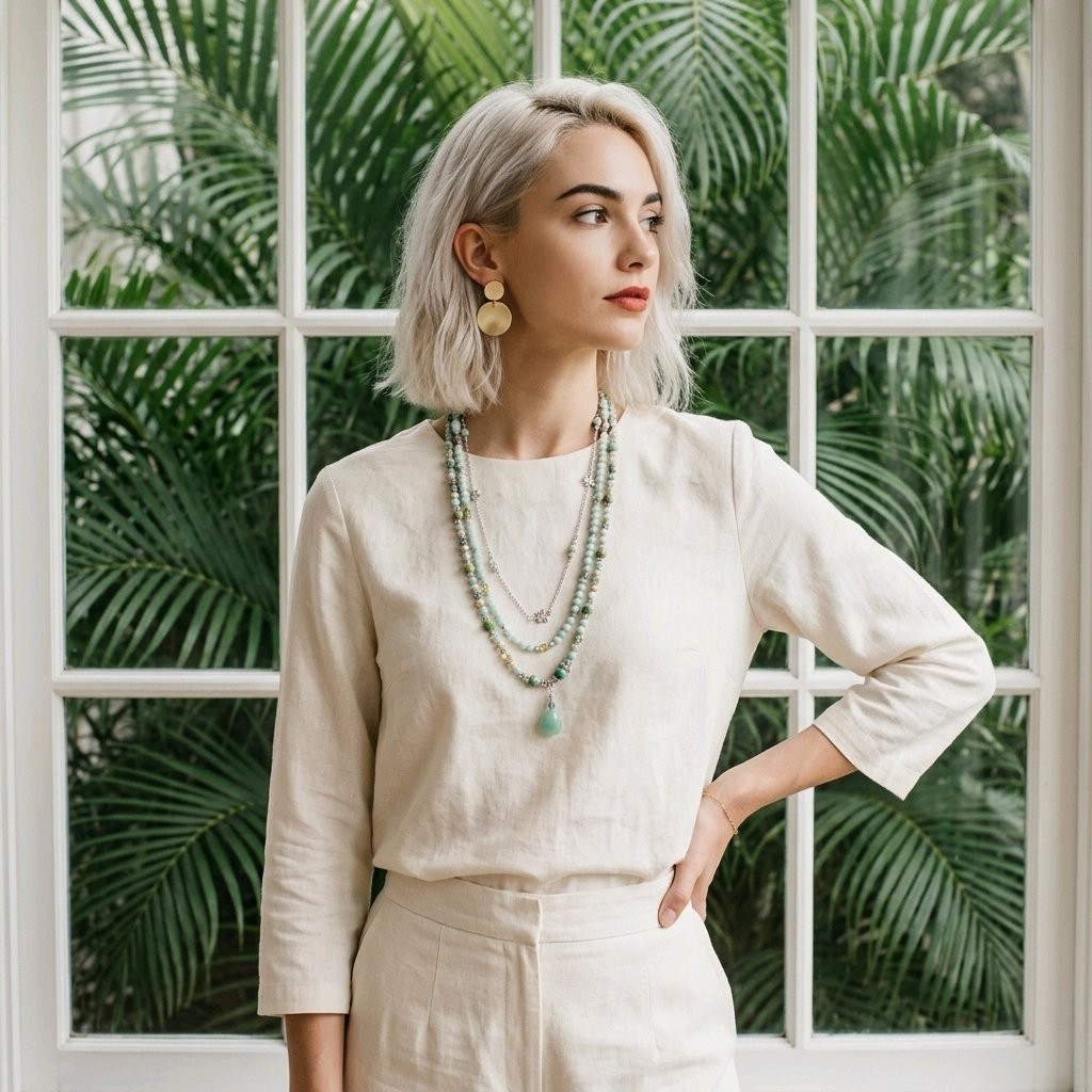 Alashan, Amazonite & Silver Tone Beaded Detachable Necklace