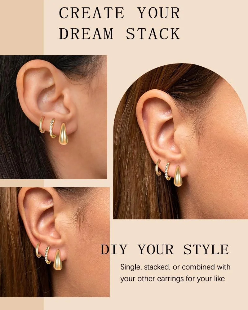 Surgical Steel Huggie Hoop Earrings for Women Set,14K Gold Plated Small Hypoalle
