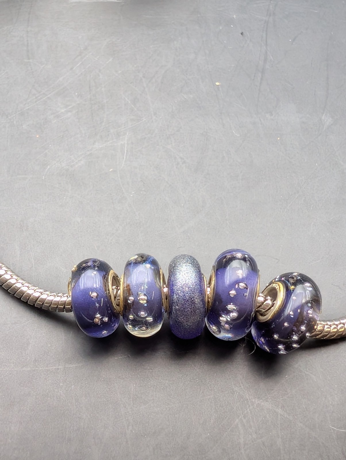 5 Ink Blue Silver Dichroic big hole european glass beads silver Core #1100