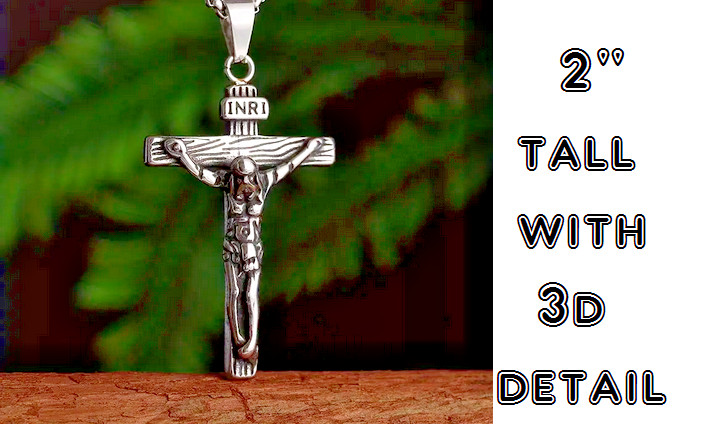 Large CRUCIFIX RELIGIOUS CROSS PROTECTION JESUS Charm 28″ silver 925 Chain Men