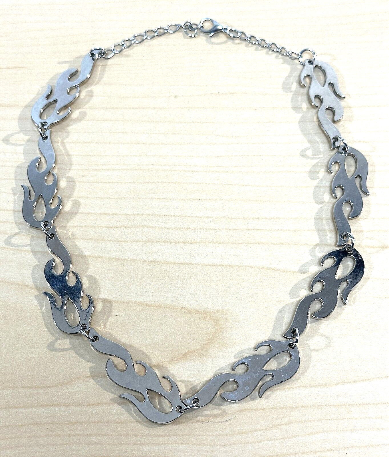 Womens SilverTone Flame Hip Hop Punk Streetwear Choker Necklace w/ Lobster Clasp
