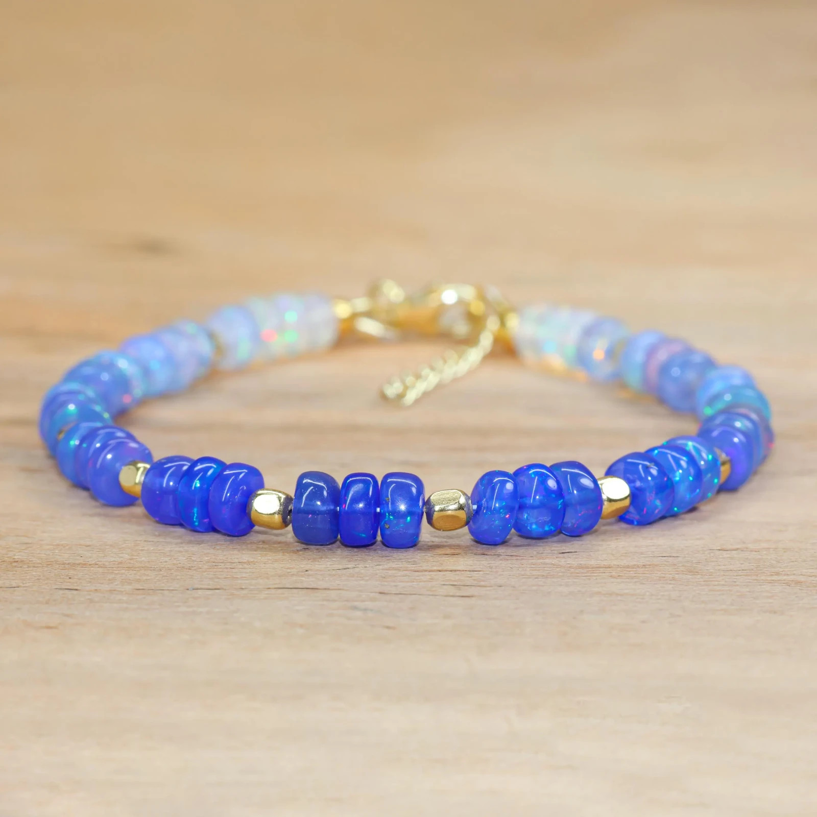Blue Opal Smooth Beads Dainty Bracelet, AAA Ethiopian Opal Gemstone Jewelry